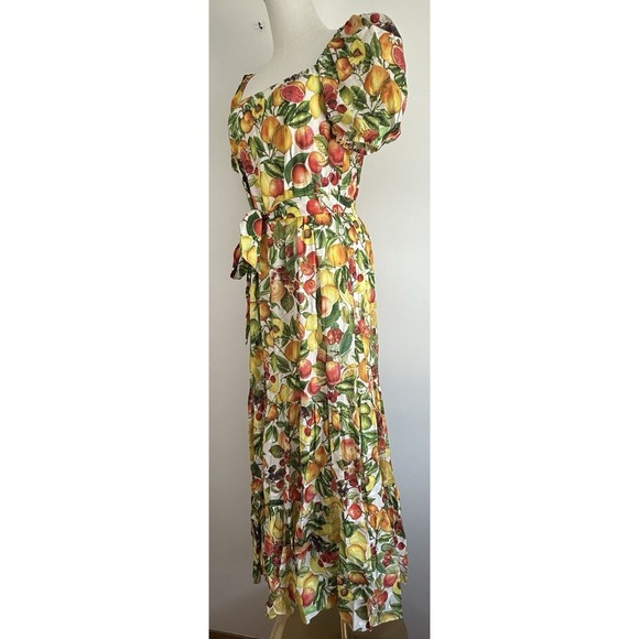 Antonio Melani Charlotte Dress Size 2 Floral Fruit Tiered Maxi Puff Sleeve Lemon - Picture 4 of 13
